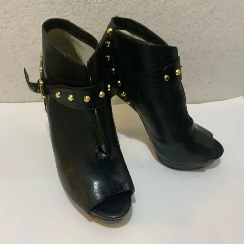 MICHAEL KORS BLACK LEATHER PEEP TOE BOOTIES 9 M